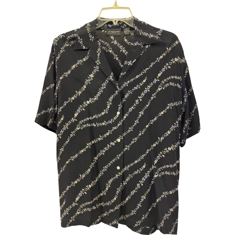 Liz Claiborne Vintage Silk Floral Blouse Size 4 Short Sleeve
